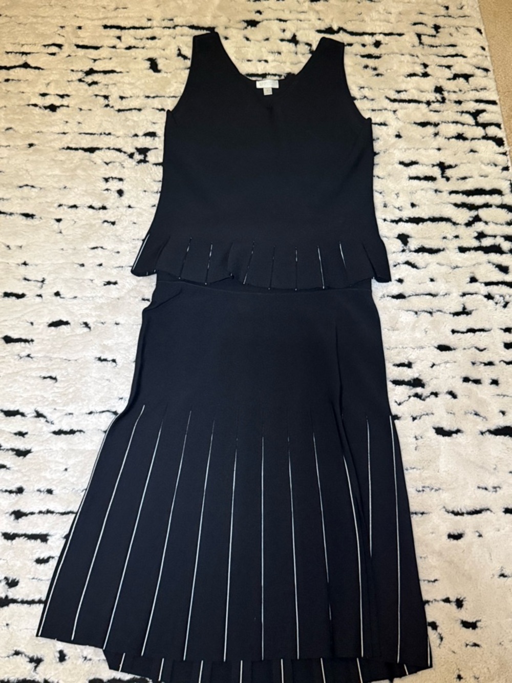 Carlisle Black Sleeveless Pleated Knit Top and Skirt Set